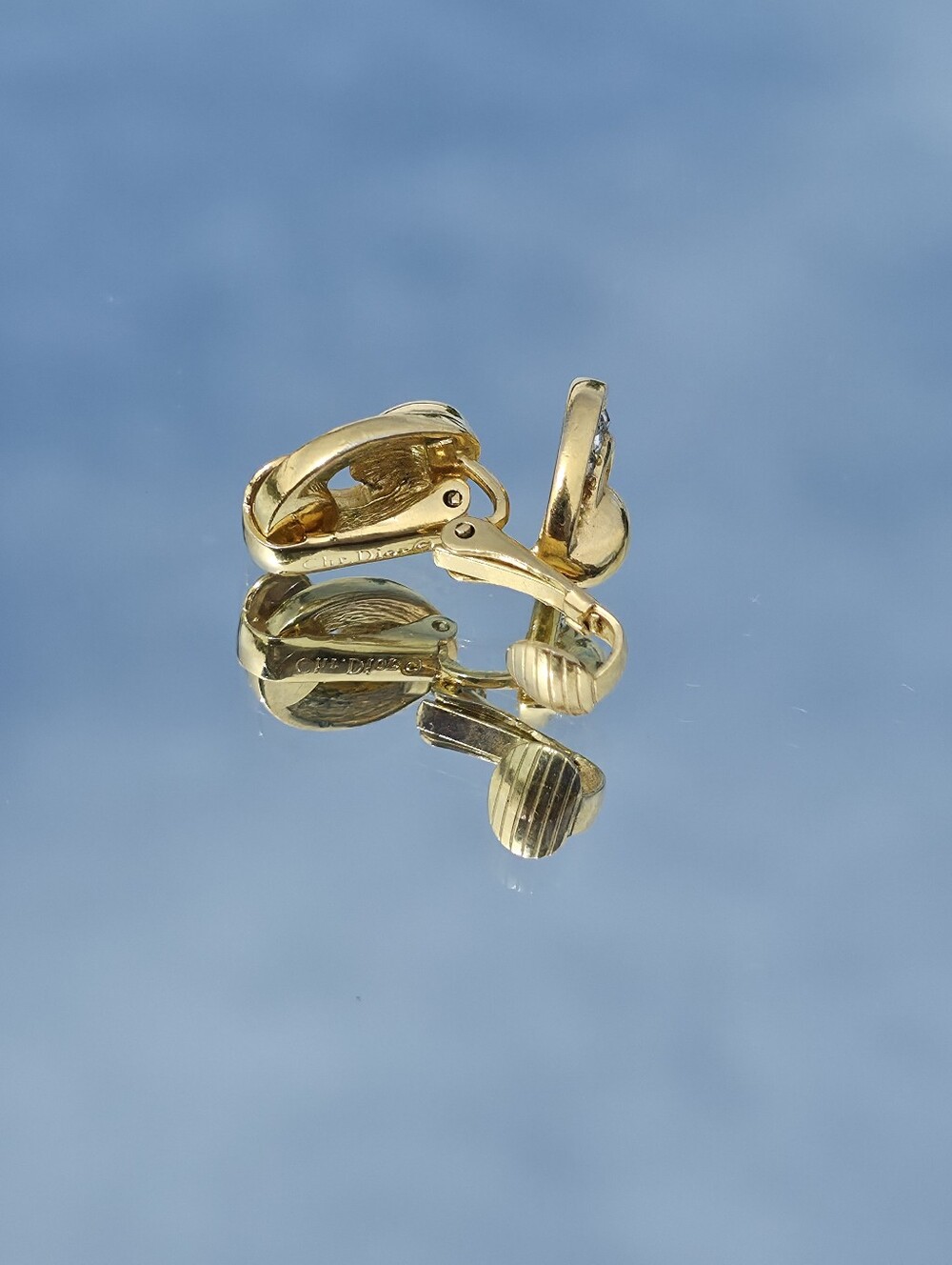 Authentic Vintage Christian Dior Gold Tone Rhinestone Clip-On Earrings - Picture 12 of 14